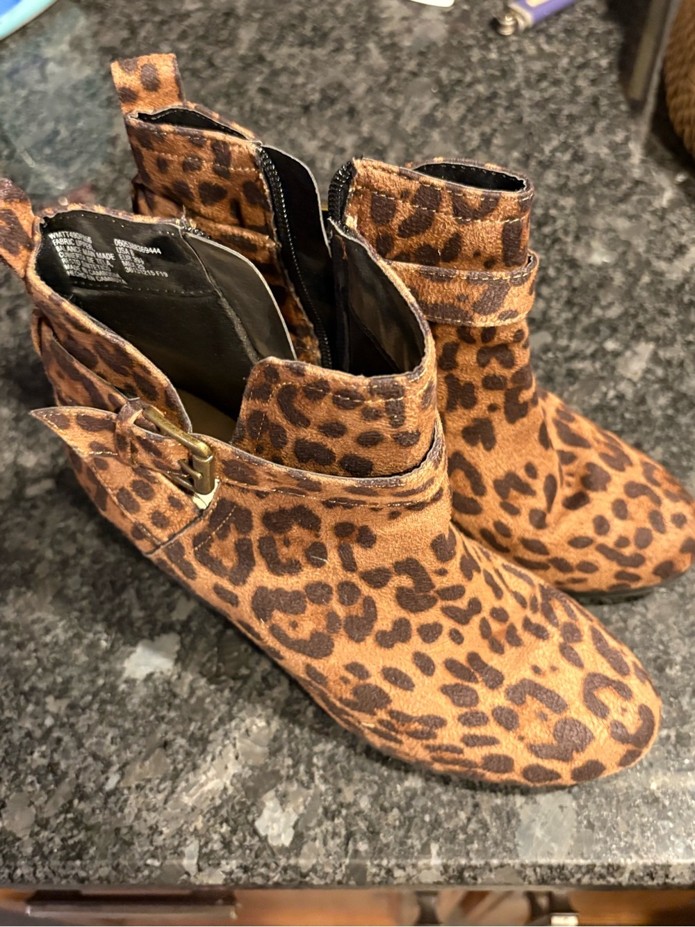 Time and Tru Leopard Print Ankle Booties in Brown